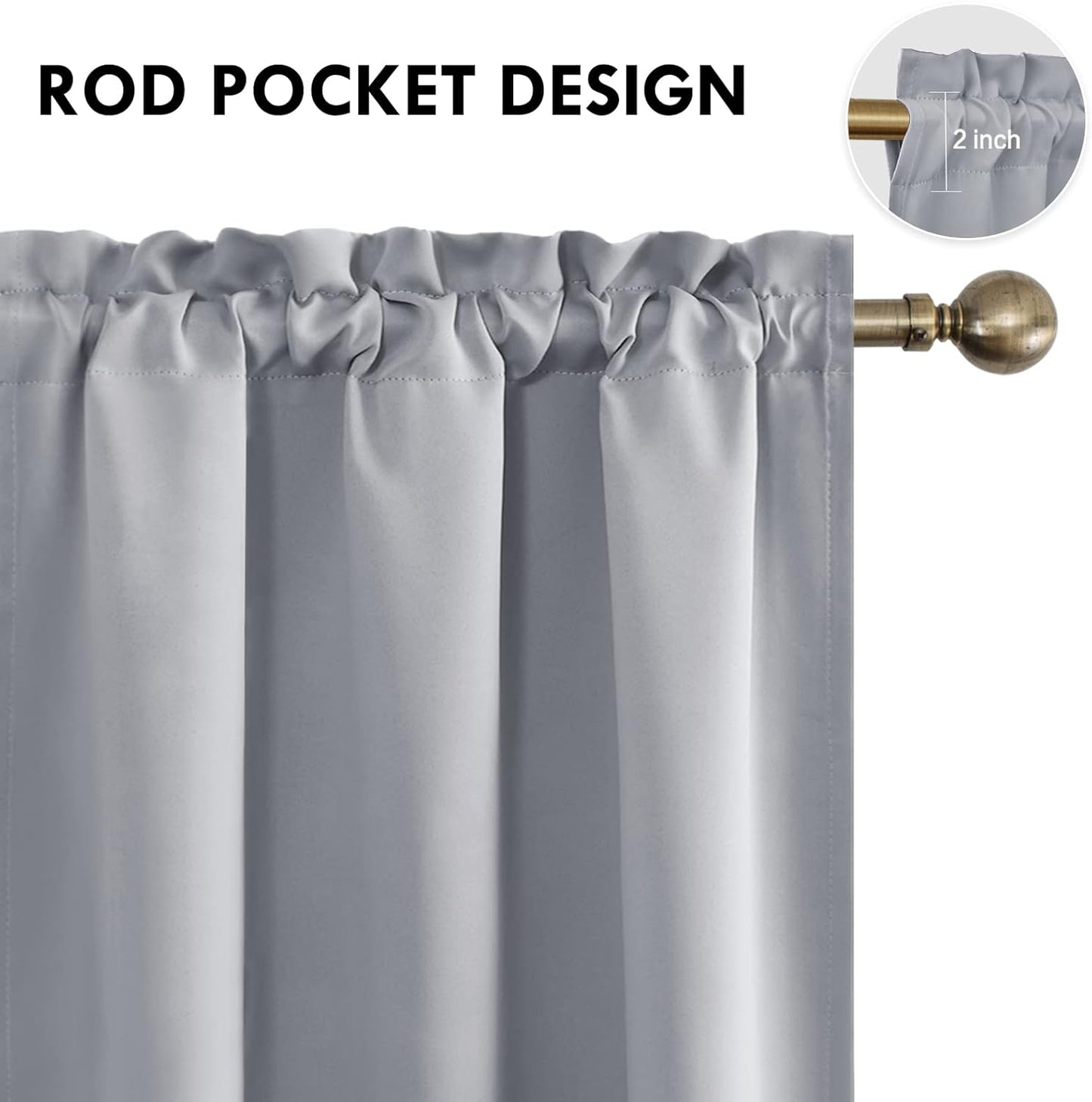 DWCN Blackout Curtains Room Darkening Thermal Insulated Bedroom Curtains Window Curtain Panels, 42 x 63 inches Long, Set of 2 Silver Grey Rod Pocket Drapes