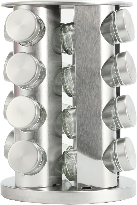 Spice Rack, Spice Rack Organizers for Countertop, Rotating Countertop Spice Rack, Revolving Spice Rack for Kitchen, Kitchen Gadgets, Organizer Rack with Spice Jars (Silver, RoundHead_16Jars)