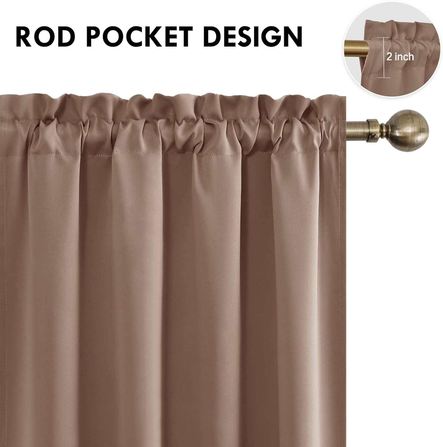 DWCN Blackout Curtains Room Darkening Thermal Insulated Bedroom Curtains Window Curtain Panels, 52 x 84 inches Long, Set of 2 Khaki Rod Pocket Drapes