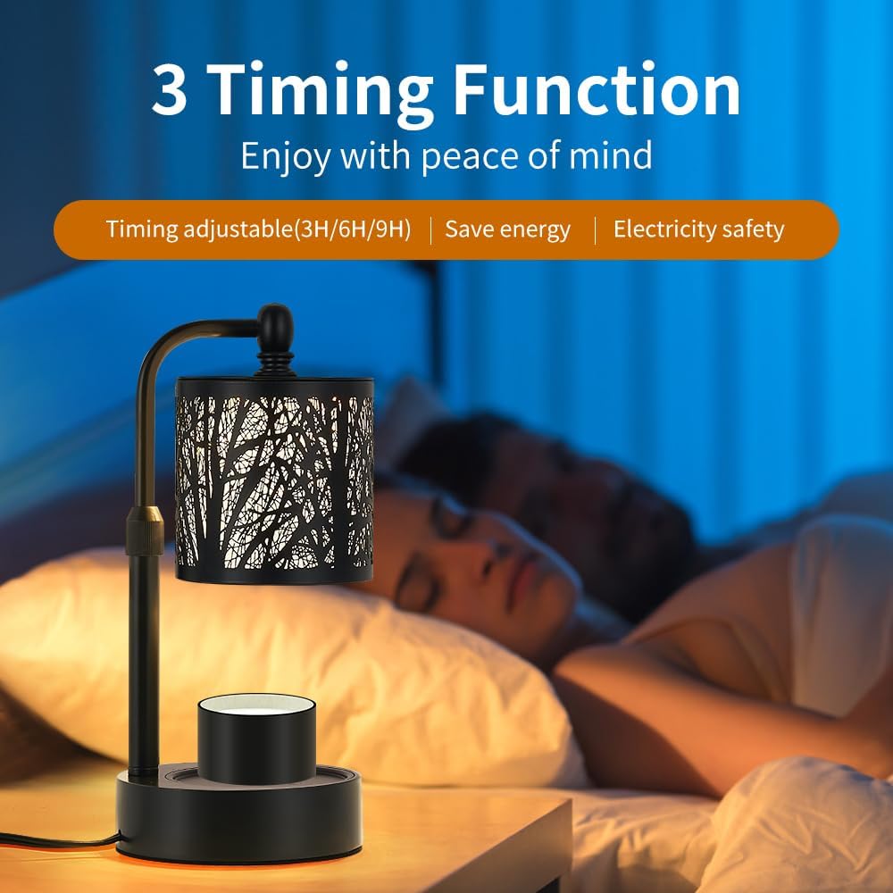 Tree Candle Warmer Lamp, LED Colors Changing Candle Warmer with ATimer, Bedroom Living Room Home Decor Wax Melting Warmer for Jar Candles (Double Pole -Black)