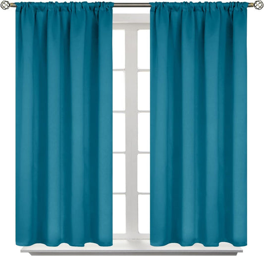 BGment Peacock Blue Blackout Curtains for Kitchen Cafe Window - Short Window Drapes Thermal Insulated Blackout Blinds for Rv Bathroom Privacy, 42 x 40 Inch, 2 Panels