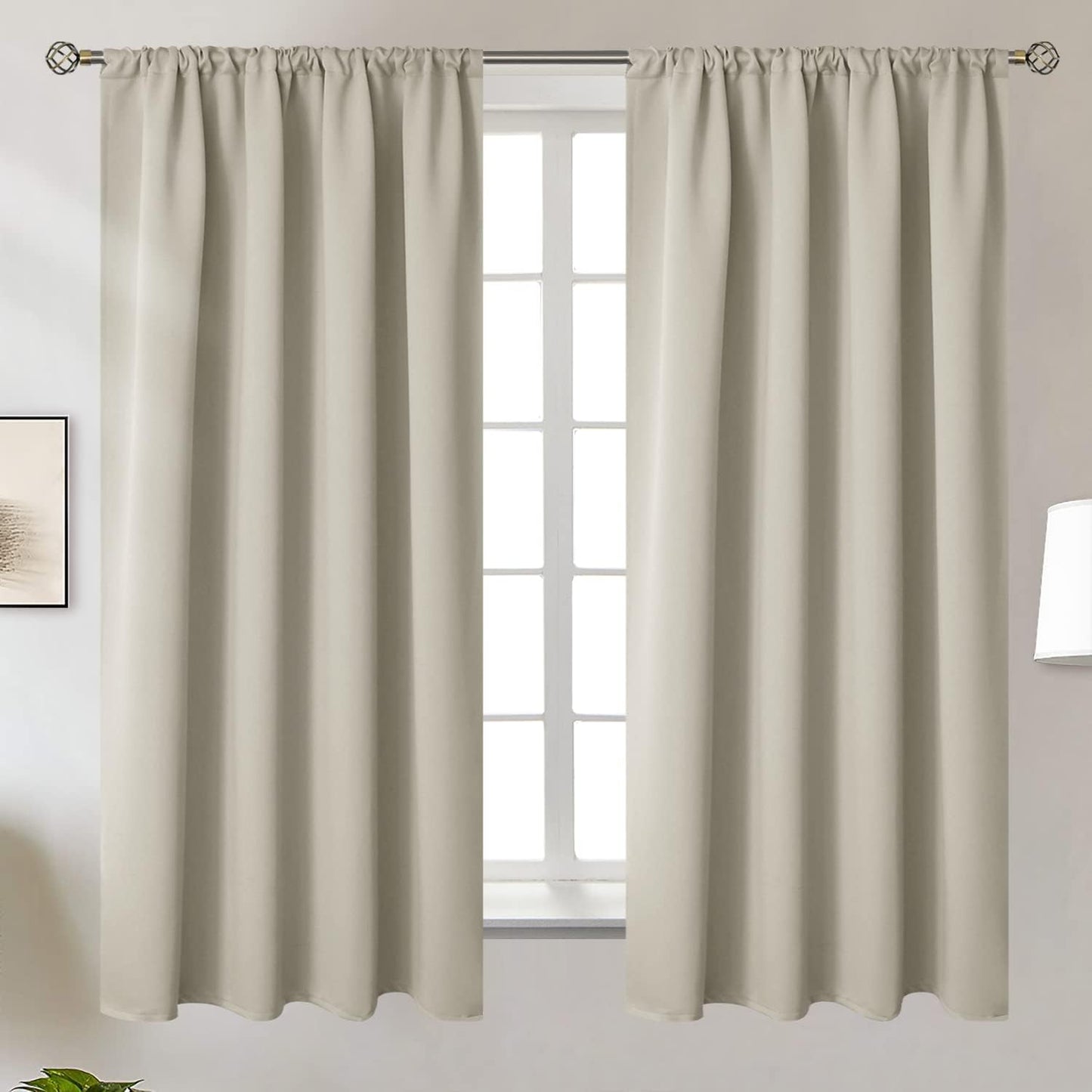 BGment Rod Pocket Blackout Curtains for Bedroom - Thermal Insulated Room Darkening Curtain for Living Room, Light Camel, 52 x 63 Inch, 2 Panels