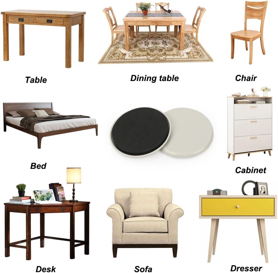 3-1/2 inches Furniture Sliders, 12pcs Furniture Glides for Easy Moving on Carpet Hardwood (Beige)