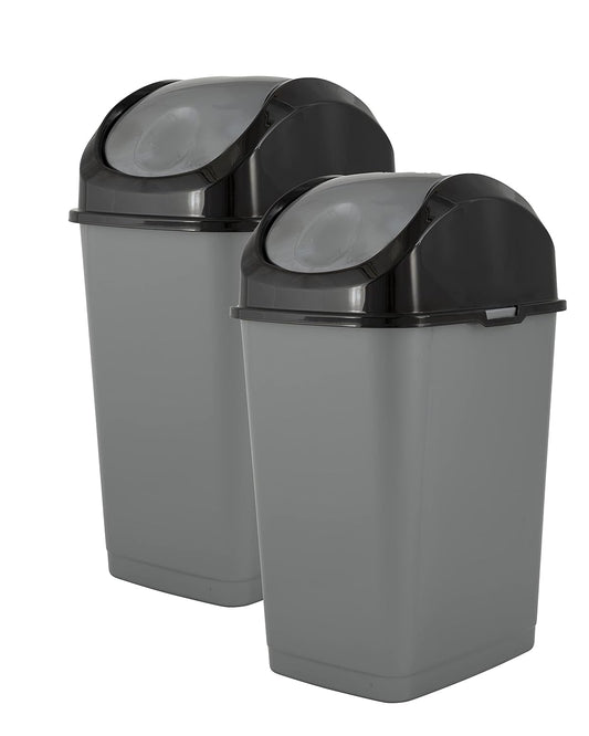 Superio Office Trash Can with Lid 9 Gallon Kitchen Garbage Can Bedroom Waste Basket 37 Qt. Swing Top Trashcan Plastic Durable Waste and Recycle Bin (2, Grey/Black)