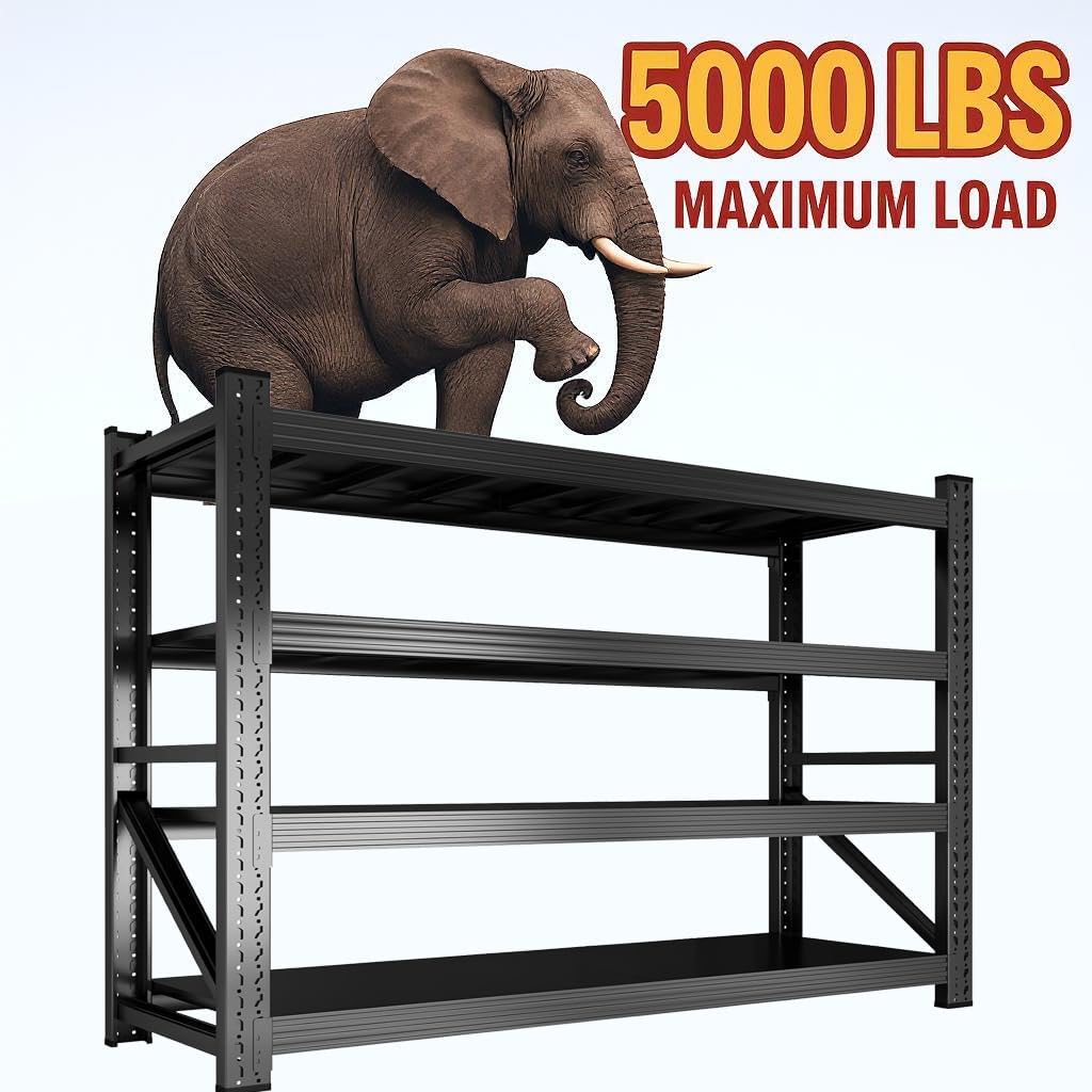 Heavy Duty Garage Shelving Unit 5000LBS, 59" W Storage Shelves 4 Tier Metal Shelves Adjustable, Industrial Storage Shelf for Warehouse, Basement, Pantry