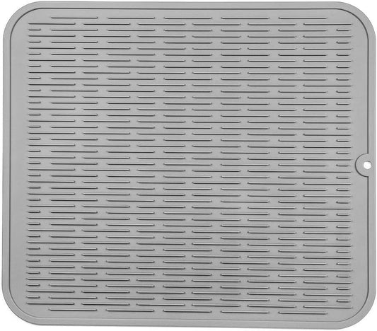 Silicone Dish Drying Mat for Multiple Usage,Easy clean,Eco-friendly,Heat-resistant Silicone Mat for Kitchen Counter or Sink,Refrigerator or Drawer Liner Grey XL 18 inches x 16 inches