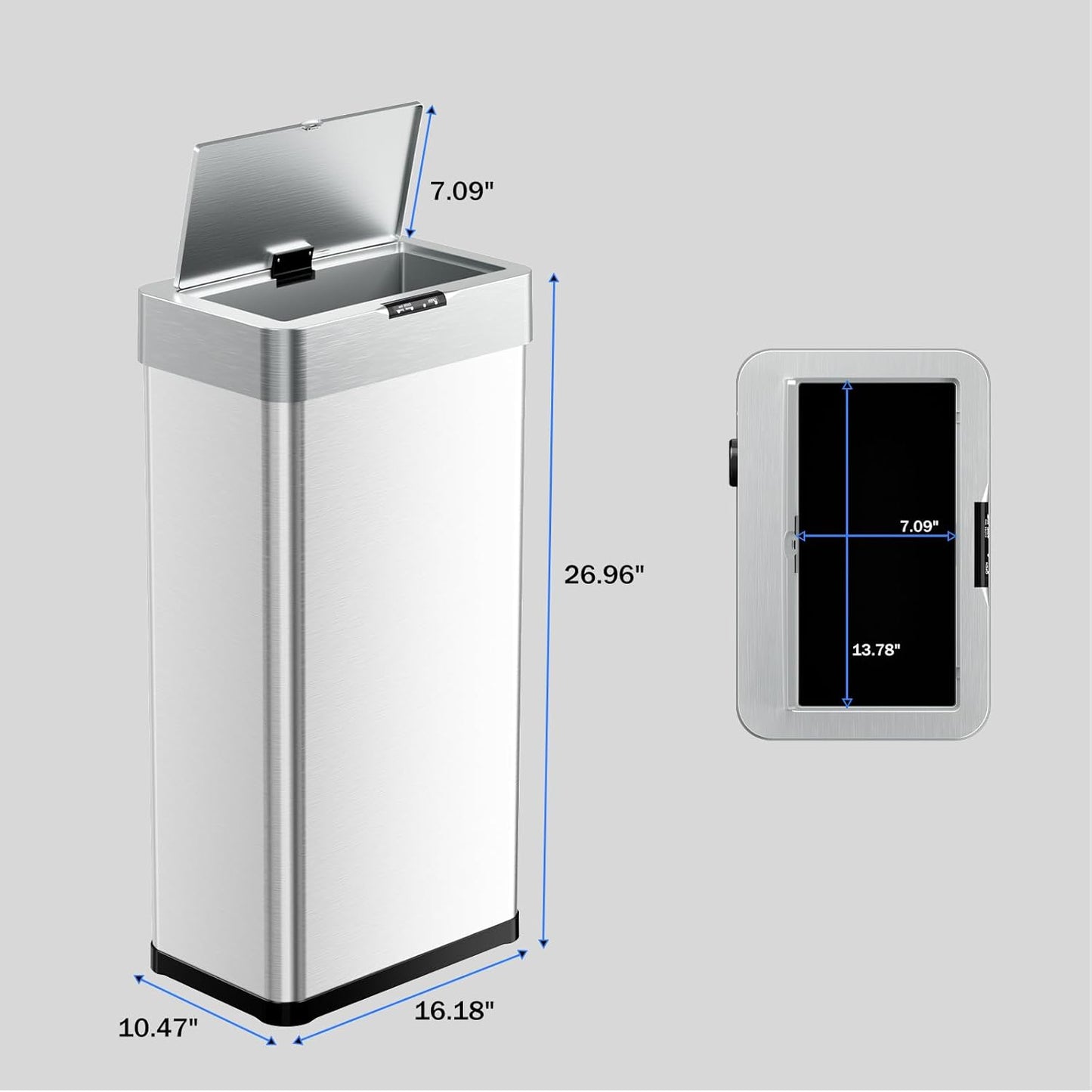 TLSUNNY 16 Gallon Motion Sensor Trash Can,Touchless Automatic Garbage Can,Brushed Stainless Steel Smart Bin,with Bag Holder,Soft Close Lid,for Kitchen,Office,RV,Bedroom,Living Room (Silver, 60L)