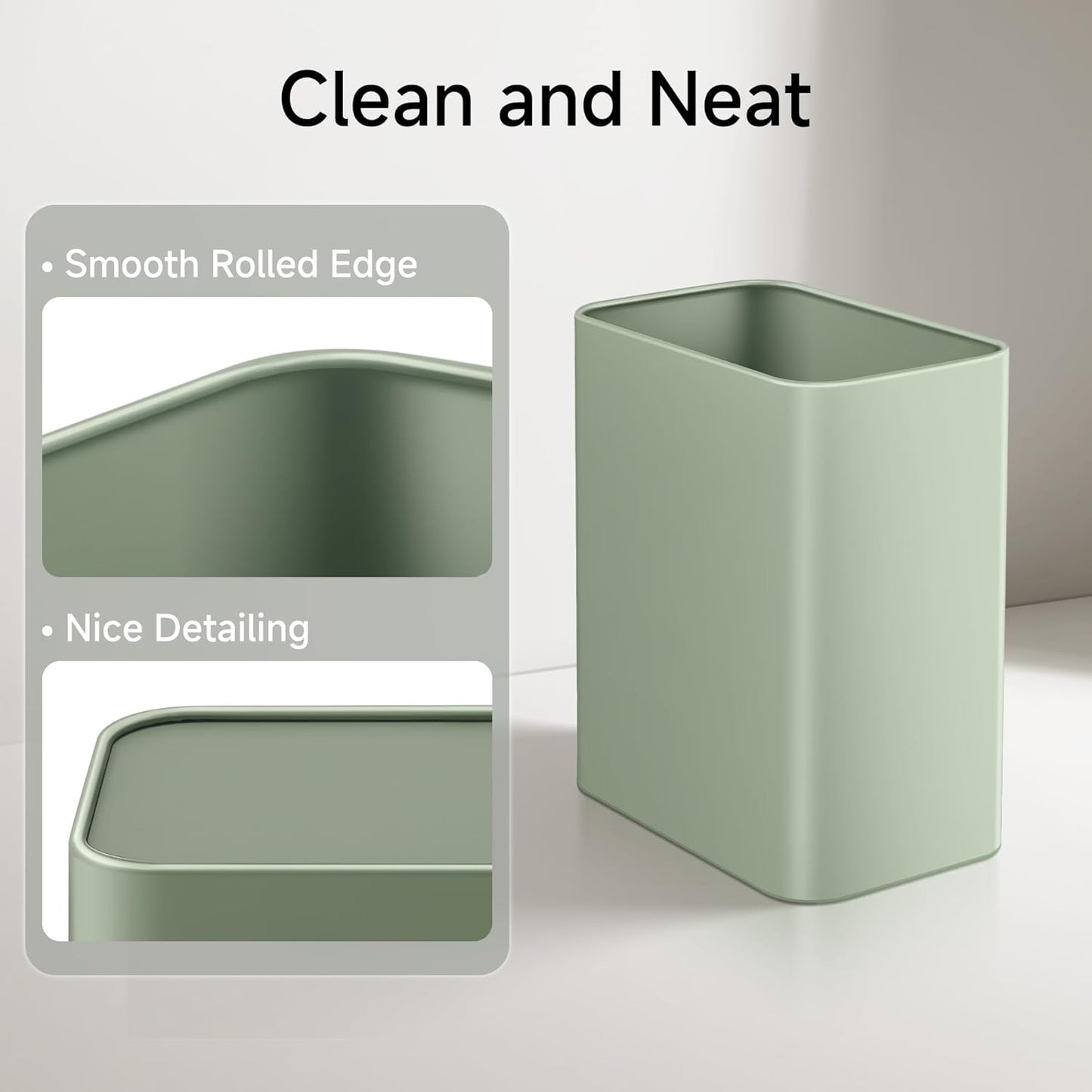 TIPGO Small Metal Trash Can, 2.1 Gallon Slim Trash Can for Bathroom, Wastebasket Garbage Bin for Bedroom, Office, Kitchen, Under Sink (Green)