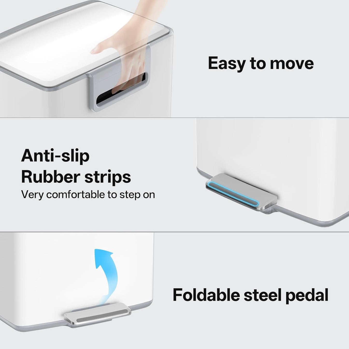 mVm 10.6 Gallon Heavy Duty Step Trash Can with Lid, Foldable Foot Pedal Bin for Kitchen Office Dormitory Home Rooms (White)