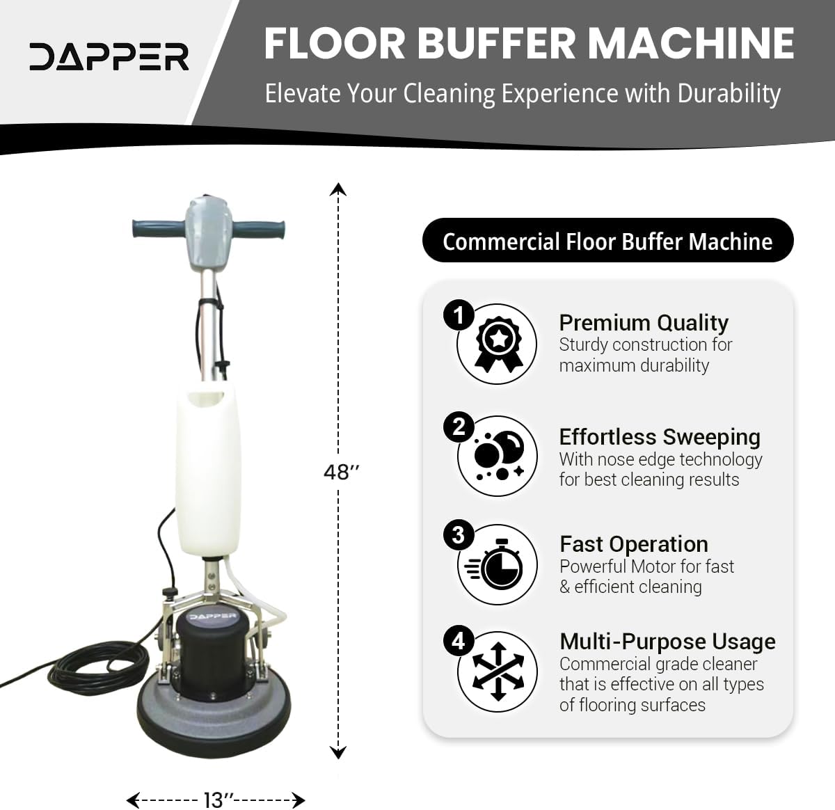 13" Heavy-duty Multi-Functional Floor Buffer Polisher Machine - Clean, Buff, Scrubb and Polish with Ease! Ideal for Carpets Too! Includes Optional Solution Tank, 2 Brushes and 3 Scouring Pads