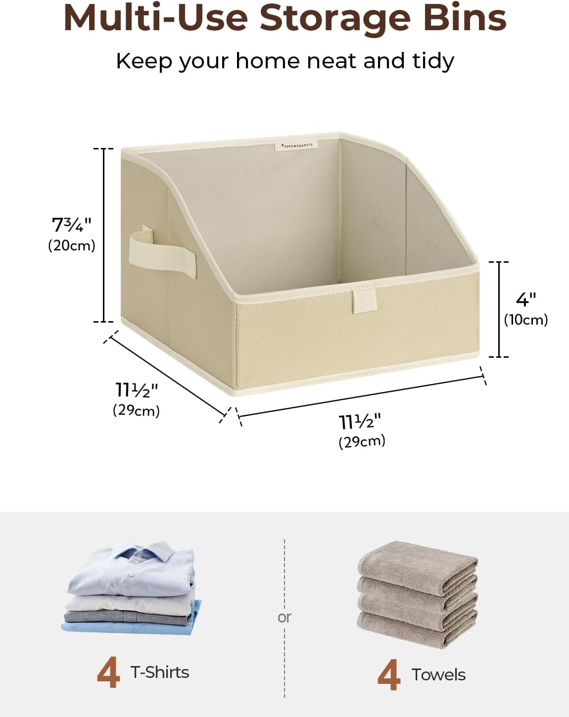 StorageWorks Closet Storage Bins, Trapezoid Organizer Box for Shelves, Fabric Clothes Bin, Foldable Organizing Baskets with Handles, Small, Light Brown, 3-Pack