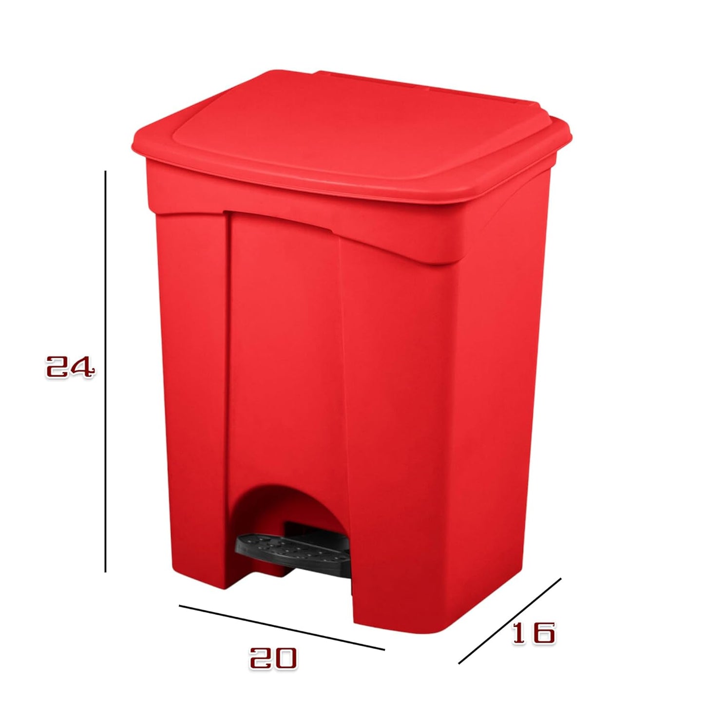 PRO&Family Step-On Trash Can with Lid, Plastic Waste Bin, Foot Pedal Operation (Red, 18 Gallon)