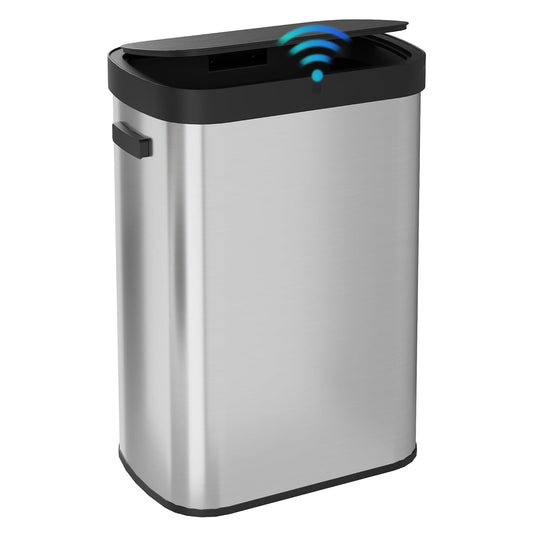 WLIVE 13 Gallon Trash Can, 50 Liter Large Capacity Motion Sensor Automatic Trash Cans Touchless with LED Indicator, Brushed Stainless Steel Finish Garbage Cans for Kitchen, Office, School, Silver