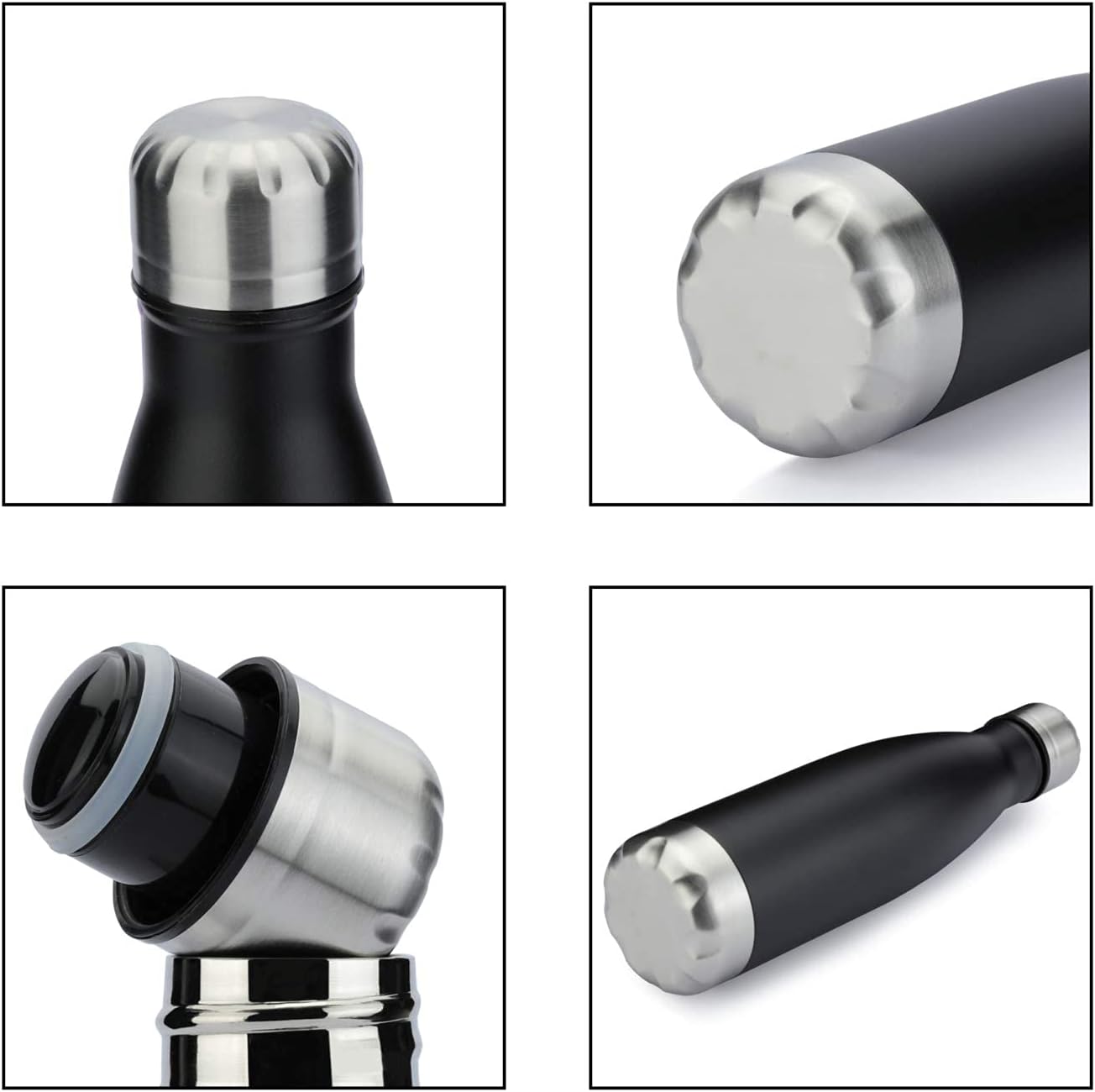 MEWAY 17oz Sport Water Bottle 12 Pack Vacuum Insulated Stainless Steel Leak-Proof Double Wall Cola Shape Water Bottle,Keep Drinks Hot & Cold (Black,12 Pack)