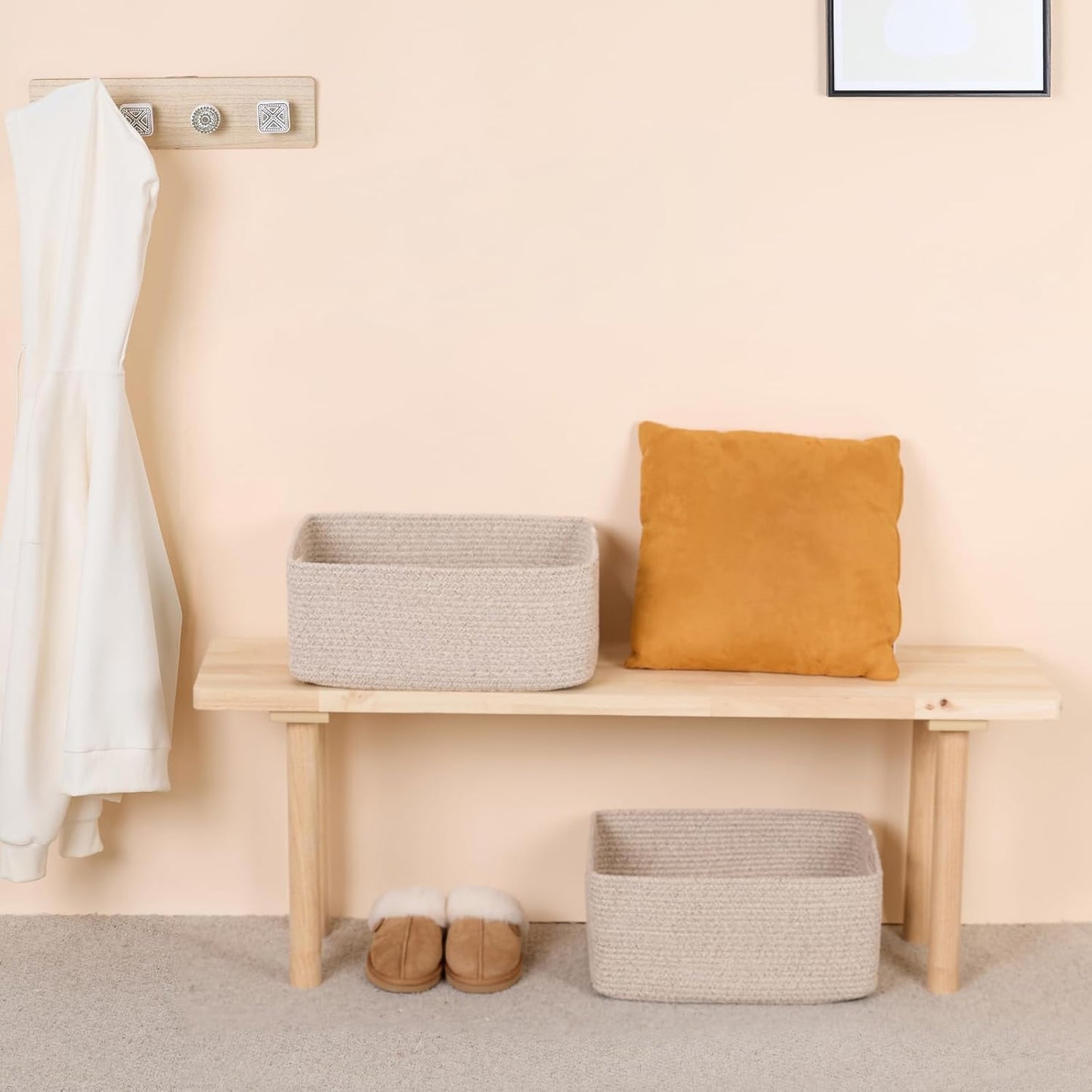 Large Storage Baskets for Organizing, Closet Shelf Baskets for Clothes Blanket Towels, Baby Nursery, Toy Bins Box, Woven Rope Baskets, 17 x 13 x 7.5”, 4 Packs Mixed Brown