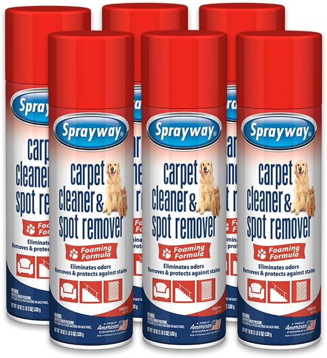 Sprayway Carpet Cleaner (Pet), 19oz, Pack of 6 | Removes Pet Stains & Odors, Foaming Action | Deep Cleans Carpets & Upholstery | Fresh Scent, Quick-Drying Formula