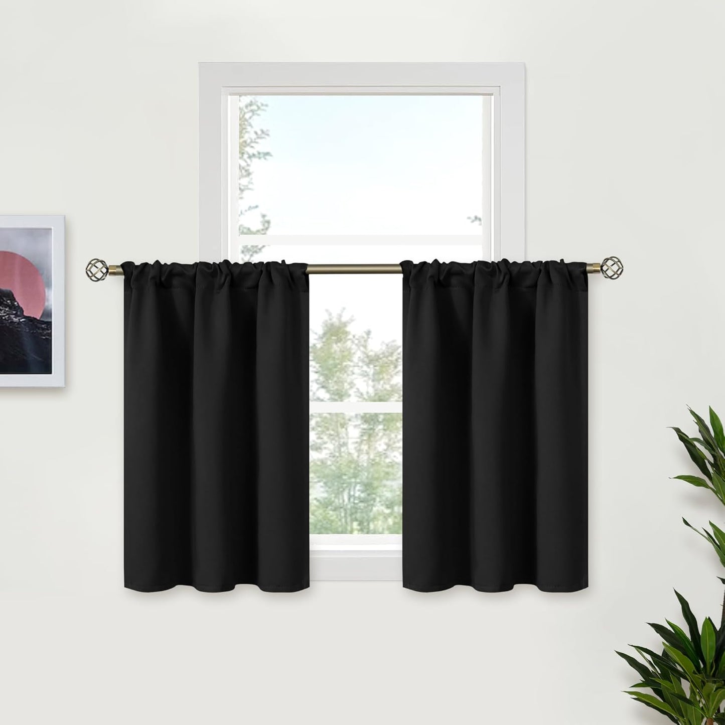 BGment Black Curtains 36 Inches Long for Kithchen Windows Over Sink - Small Drapes Half Window with Rod Pocket Blackout Blinds for Bathroom RV Cafe, 2 Panels, 34 x 36 Inch
