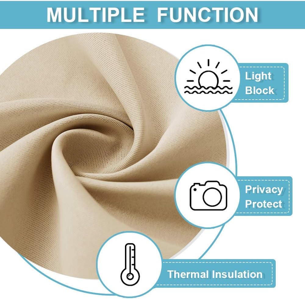RYB HOME Blackout Shades Curtains Window Dressing (Width 42 by Height 72 in, Biscotti Beige, 2 Pcs) Energy Saving Curtain Draperies Soft Solid Polyester for Kitchen Bedroom