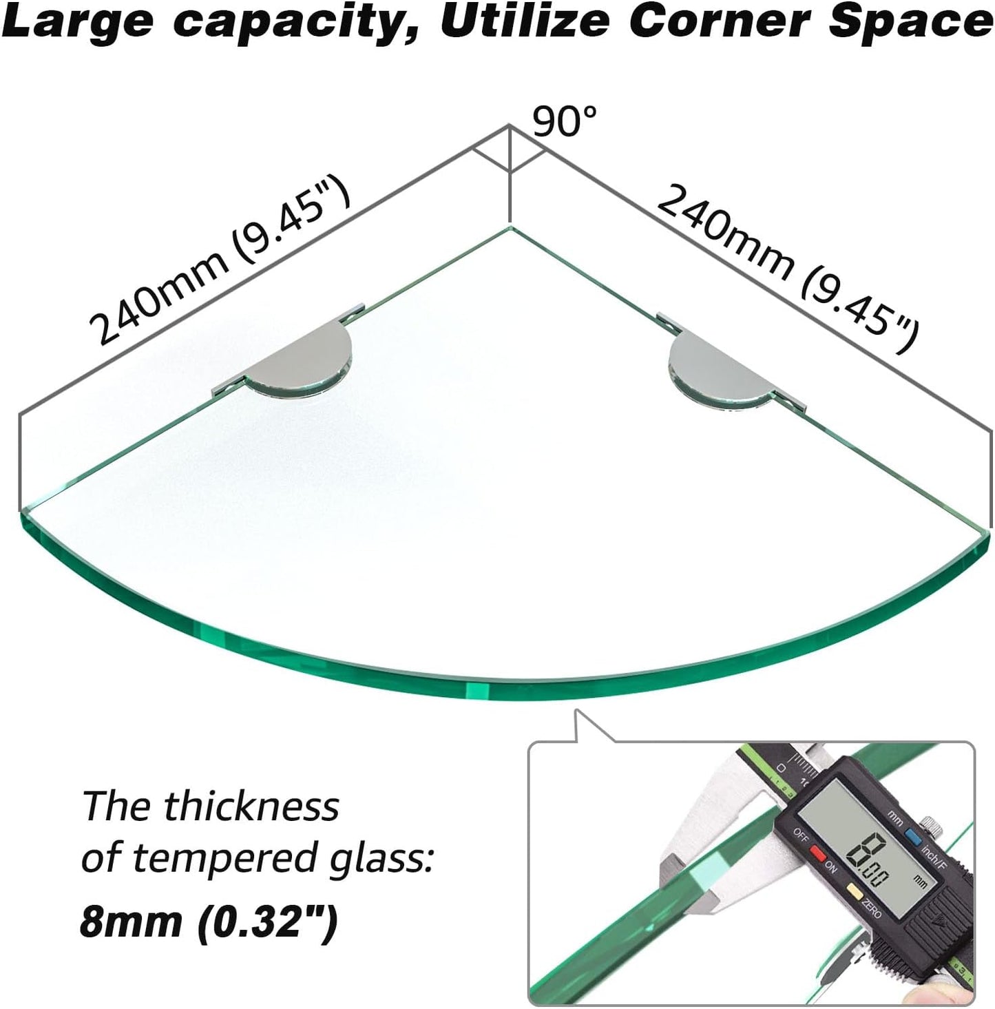 Corner Glass Shower Caddy 4 Pack 8MM-Thick Tempered Glass Shelf No Drilling Wall Mount Corner Mounted Shelves Space Saver Adhesive Bathroom Home Shelf Shampoo Holder Organizer Strong Adhesion