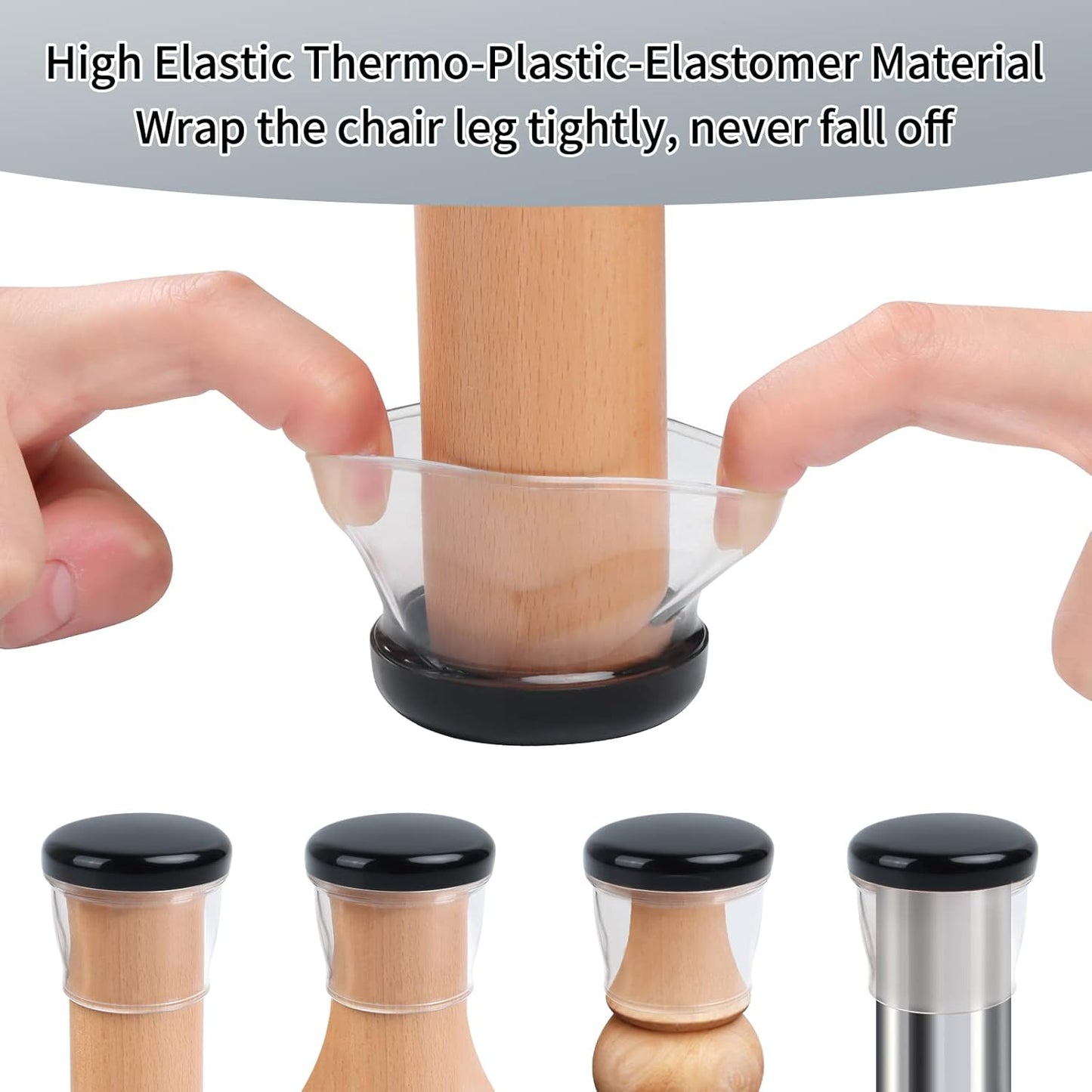 Ezprotekt 24 Pcs Large Clear Silicone Chair Leg Sliders for Carpet, Round Chair Glides for Rug, Teflon Furniture Pad Bar Stool Chair Leg Protectors Caps to Slide Smooth (XL Fit: 1-2/5" to 1-13/20")