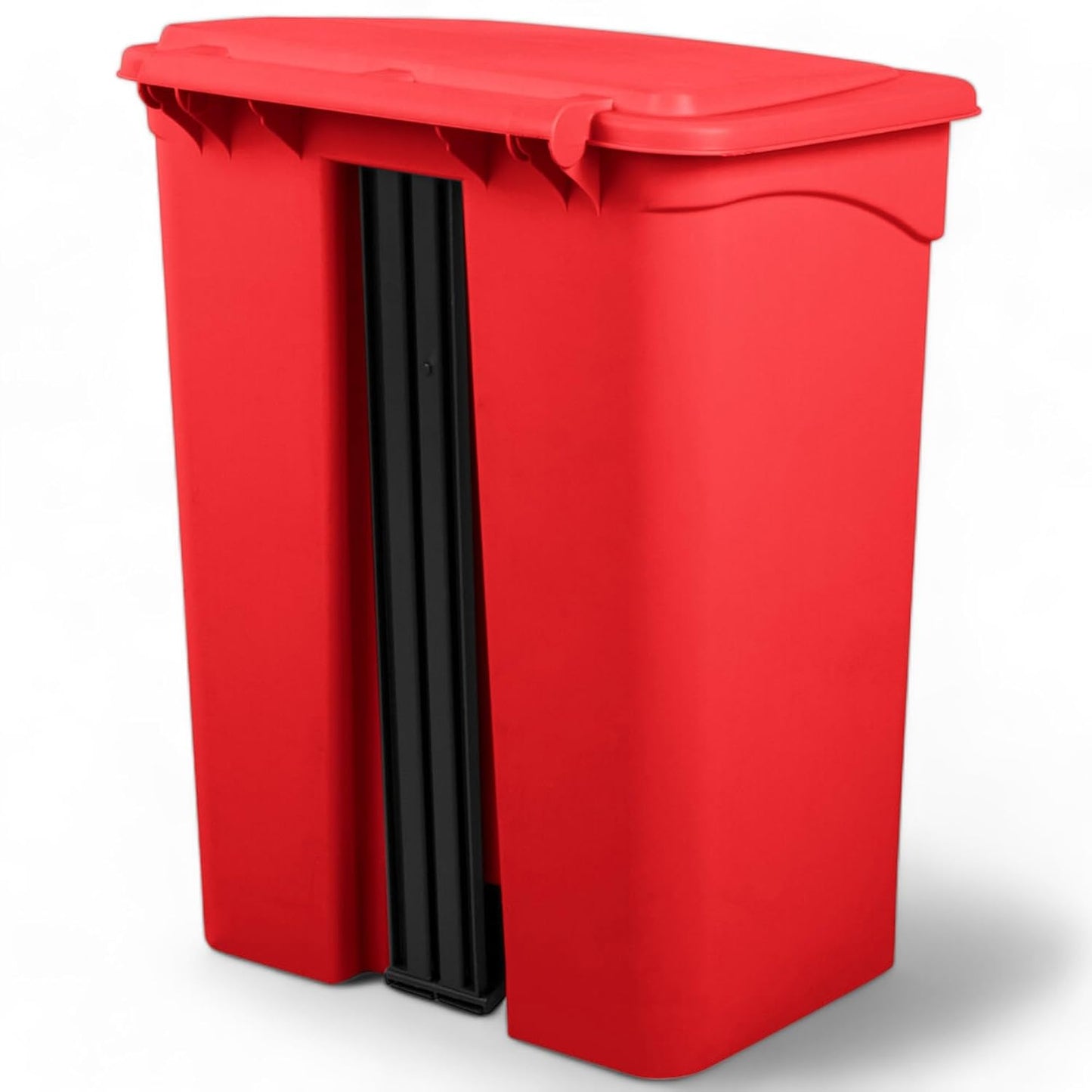 PRO&Family Step-On Trash Can with Lid, Plastic Waste Bin, Foot Pedal Operation (Red, 12 Gallon)
