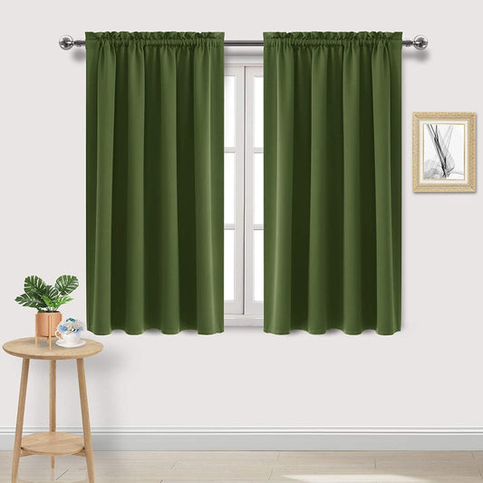 DWCN Olive Green Room Darkening Blackout Curtains - Thermal Insulated Privacy Energy Saving Window Curtain Drapes 38 x 54 inch Length, Set of 2 Bedroom Living Room Curtains