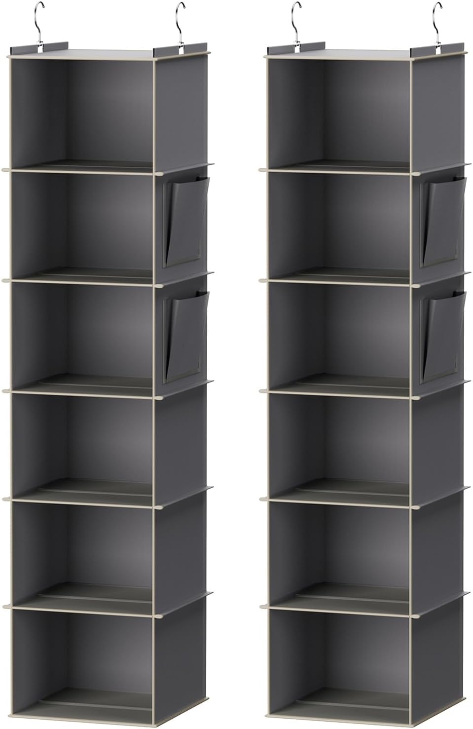YOUDENOVA Hanging Closet Organizer, 6-Shelf Closet Hanging Storage Shelves, 2 Packs, Grey