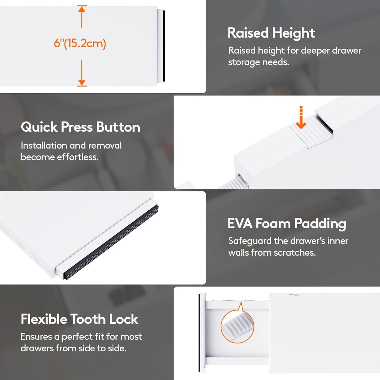 Lifewit 8 Pack Drawer Dividers Plastic 6" High, 13.5-22" Adjustable Drawer Organizers for Clothes, Expandable Dresser Separators in Bedroom/Bathroom/Kitchen/Fridge/Office Organization and Storage