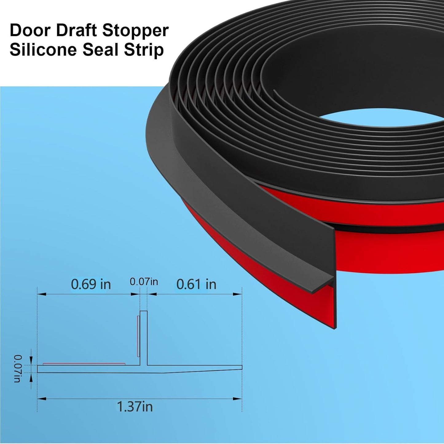 T-Shaped Door Draft Stopper, 1.37 in x 10 Ft Silicone Seal Strip for Windows Gaps, Weather Stripping Seal Strip Shower Sweep, Black