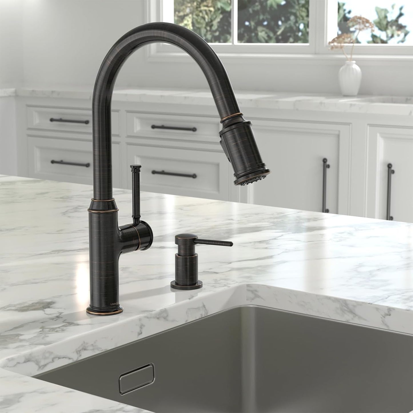 Lava Odoro Bronze Soap Dispenser for Kitchen Sink, Modern Brass Built in Countertop Pump Dispenser with 18 Oz Refillable Bottle, Kitchen Soap and Lotion Dispenser Spot-Free, Oil Rubbed Bronze, KSD-21