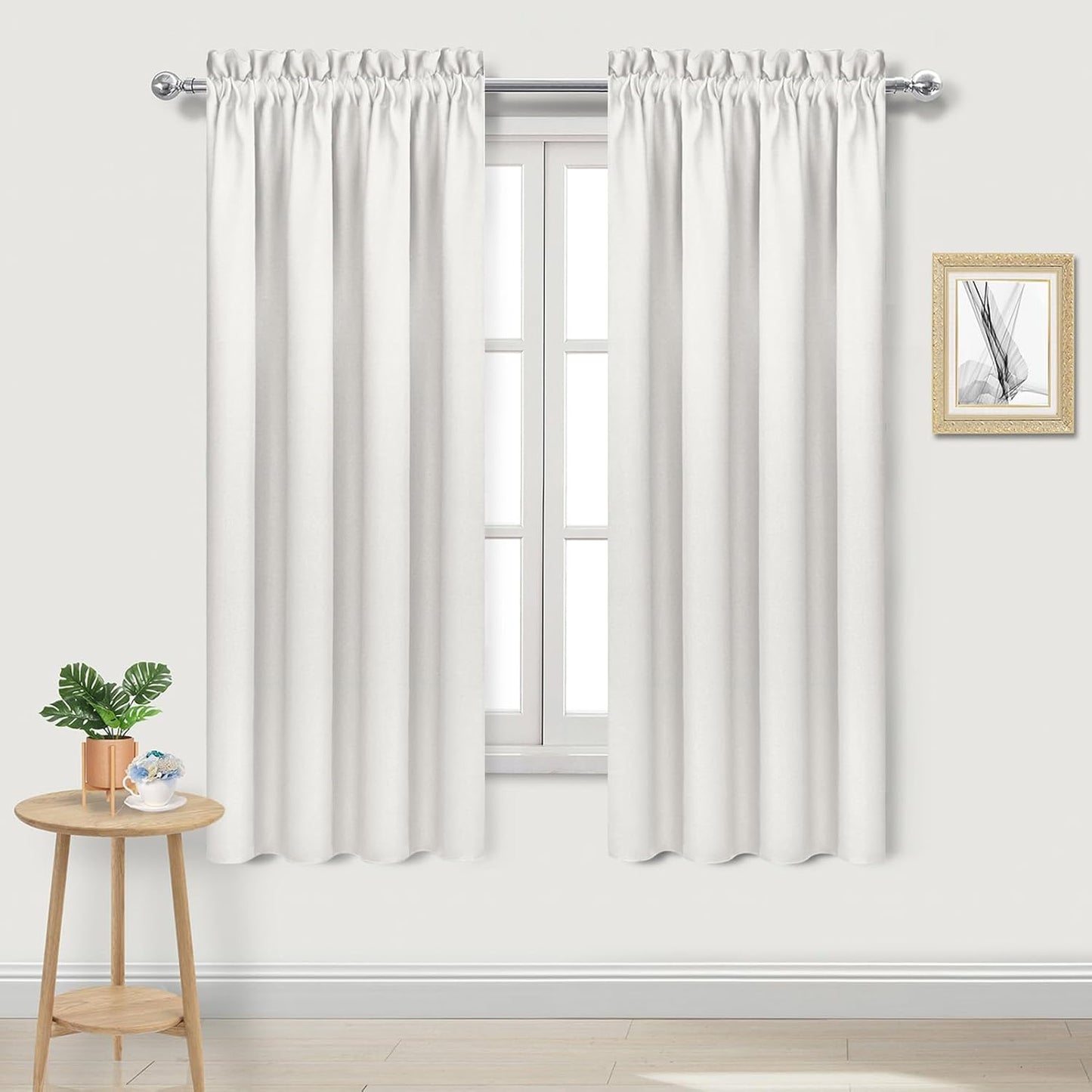 DWCN Blackout Curtains Thermal Insulated, Energy Saving & Noise Reducing Bedroom and Living Room Curtains, Ivory, W 42x L 63 Inch, Set of 2 Rod Pocket Curtain Panels