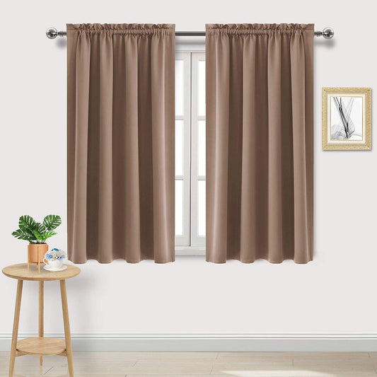 DWCN Blackout Curtains Room Darkening Thermal Insulated Bedroom Curtains Window Curtain Panels, 38 x 45 inches Long, Set of 2 Khaki Rod Pocket Drapes
