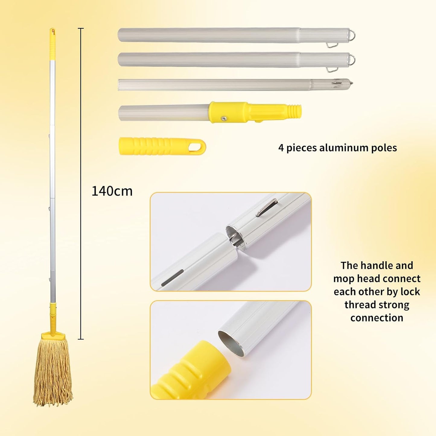 35 Quarts Commercial Mop Bucket with Side-Press Wringer for Floor Cleaning, Yellow, Including One Commercial Mop
