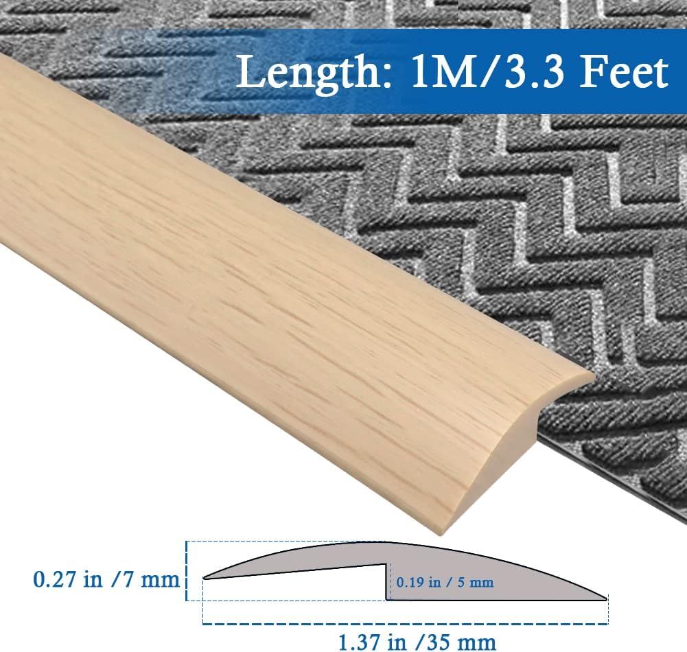 Floor Transition Strip Self Adhesive Carpet & Flooring Transitions Edging Trim Strip PVC Threshold Transitions Suitable for Threshold Height Less Than 5mm (3.3Ft, Wood Grain Beige-New)