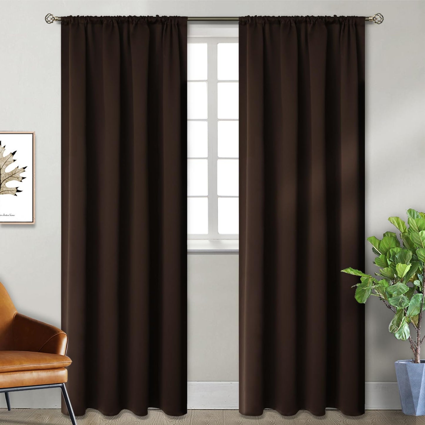 BGment Rod Pocket Blackout Curtains for Bedroom 84 Inches Length - Thermal Insulated Room Darkening Curtain for Living Room, 42 x 84 Inch, 2 Panels, Brown