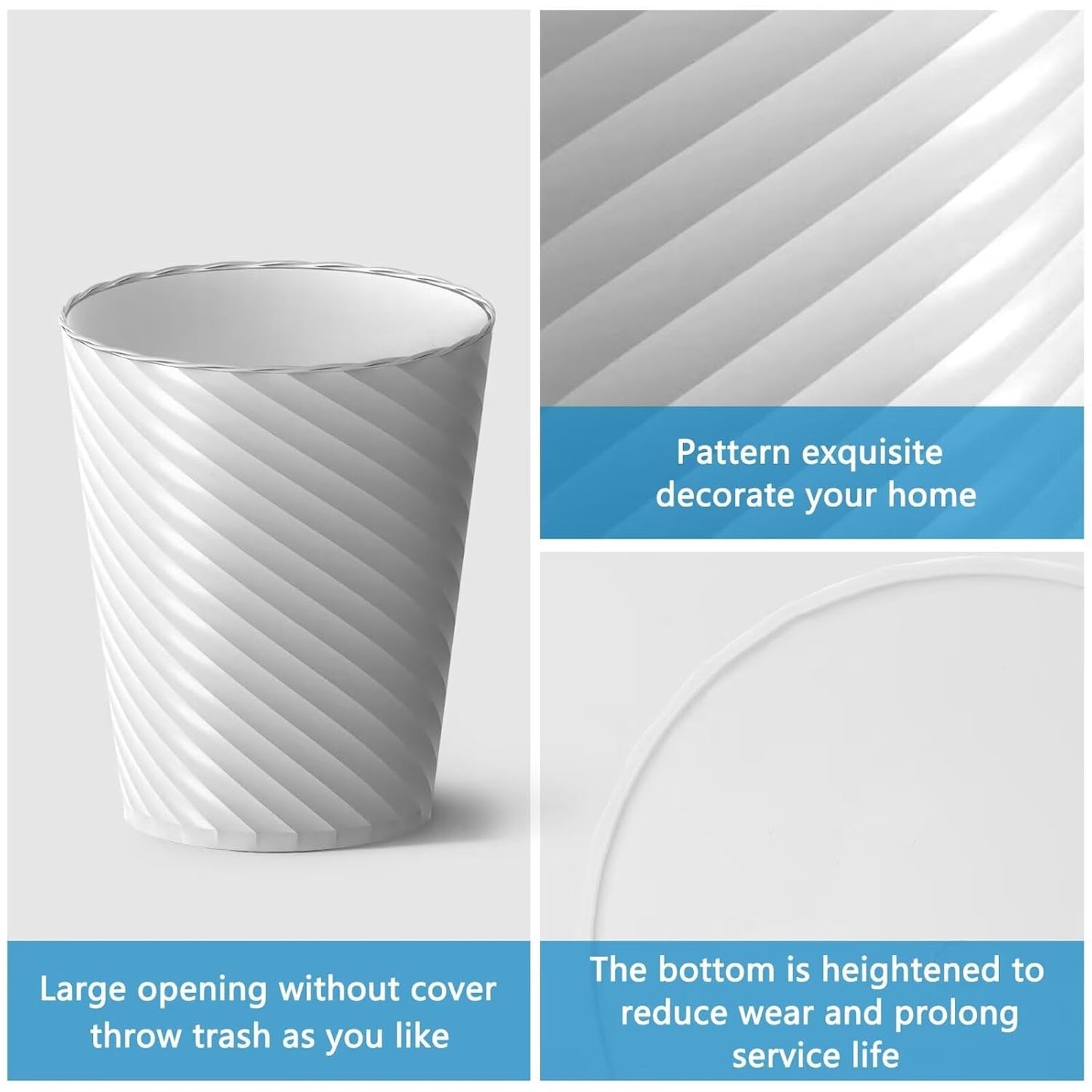 Bathroom Trash Can, 3 Pack 1.8 Gallons Small Trash Can with Trash Bags, Bathroom Garbage Can, Plastic Trash Bin, Round Waste Basket for Living Room, Bedroom, Office, Kitchen, Compact Space (White)