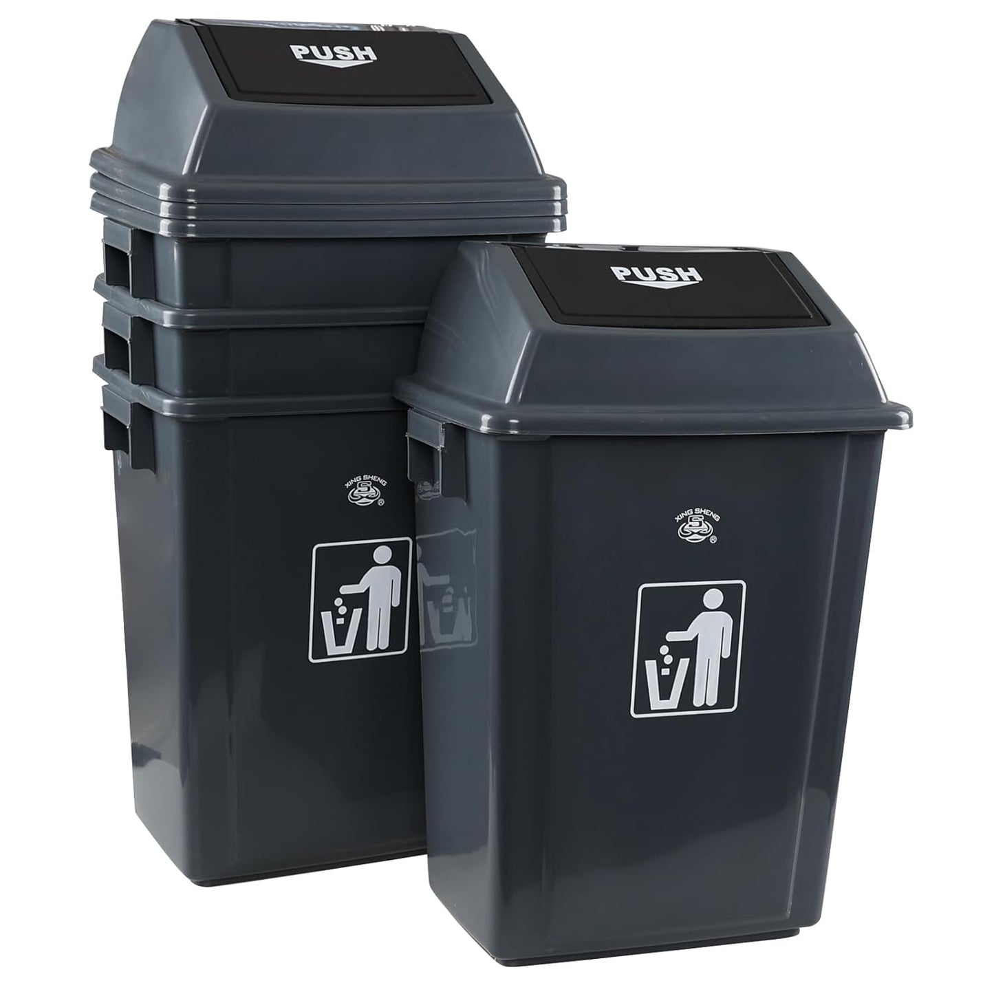 13 Gallon Swing Top Garbage Can, Plastic Waste Bin with Lid, Kitchen Trash Can, 4 Pack, Gray