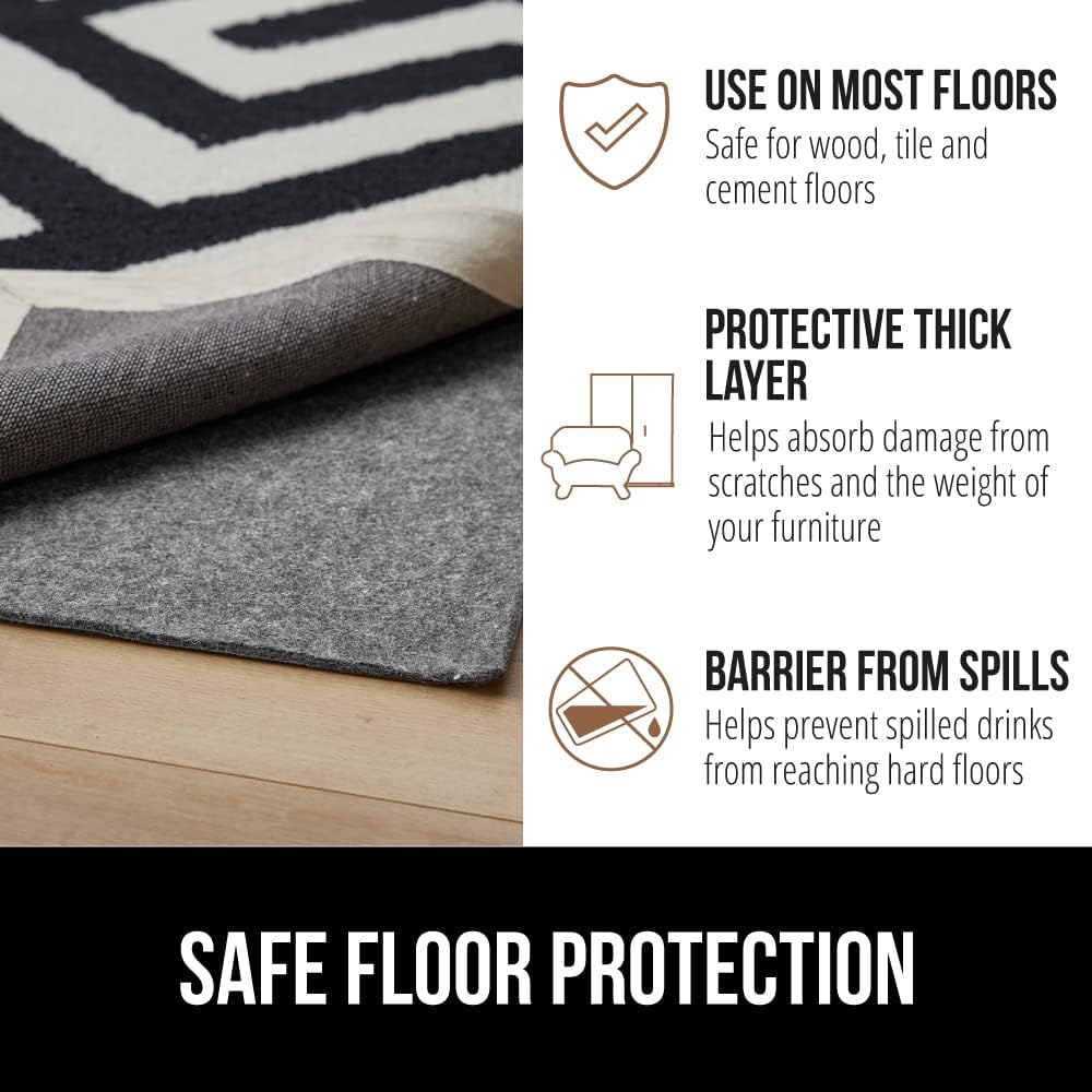 GORILLA GRIP Felt and Natural Rubber Stay in Place Slip Resistant Rug Pad, 1/4in Thick, 4x6 FT Protective Padding Under Area Rugs, Cushioned Gripper Pads, Carpet Runners, Hardwood Floors Protection