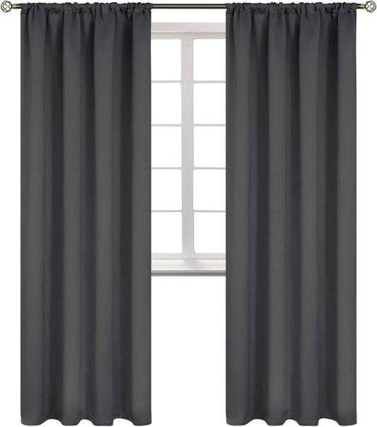 BGment Rod Pocket Blackout Curtains for Bedroom 84 Inches Length - Thermal Insulated Room Darkening Curtain for Living Room, 52 x 84 Inch, 2 Panels, Dark Grey