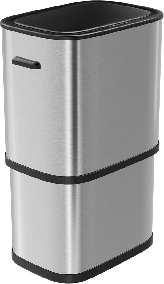 16 Gallon Kitchen Trash Can with Lid, 60L Touchless Motion Sensor Trash Can, Waterproof Brushed Stainless Steel Trash Bin, Automatic Garbage Can for Bedroom, Bathroom, Office, Living Room