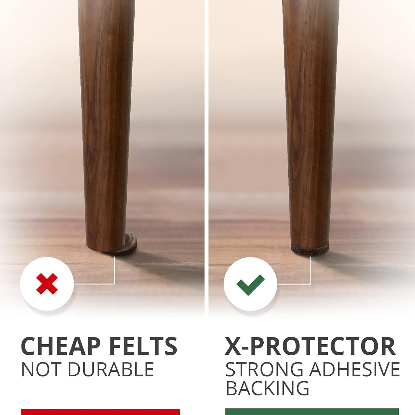 Felt Furniture Pads X-PROTECTOR - 48 Premium Floor Protector Chair Felts for Feet Wood Floors Best Hardwood Protect Your Hard Floors! (Brown)