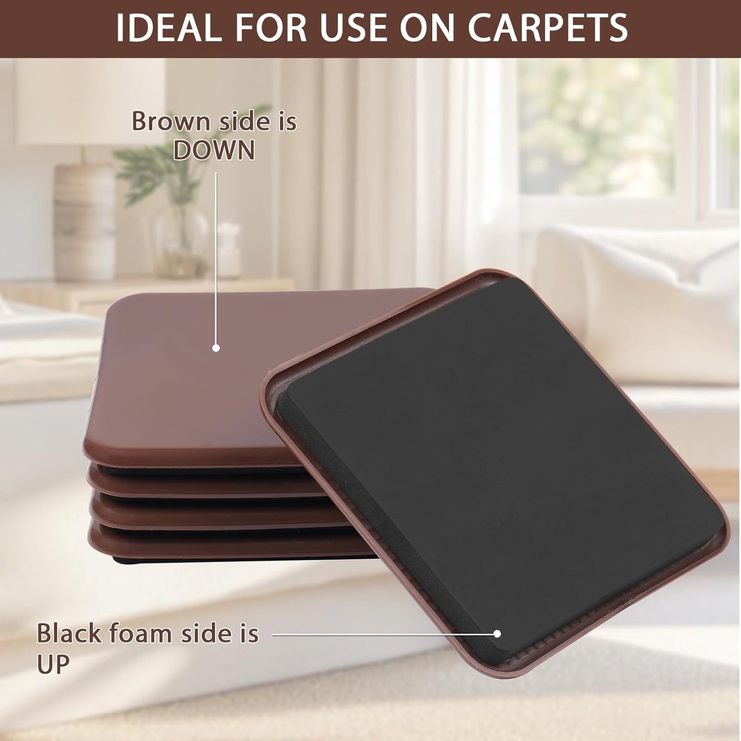 new space 8 Pack Furniture Sliders, 4.7 Inch Sliders for Furniture on Carpet for Sliding Heavy Furniture, Furniture Sliders for Carpeted Floors - Safeguard Carpeted Floors!