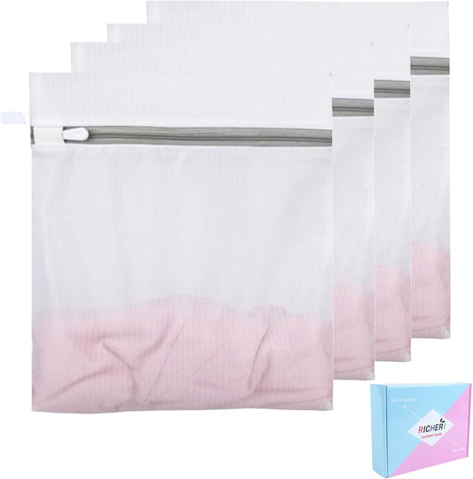 Mesh Laundry Bags, Mesh Wash Bags, Durable Mesh Structure with Strong Zipper, Suitable for Underwear, Delicate Clothes, Pants, Shoes, Socks Washing (Small Fine Mesh, X-Large 24 * 24in*4pcs)