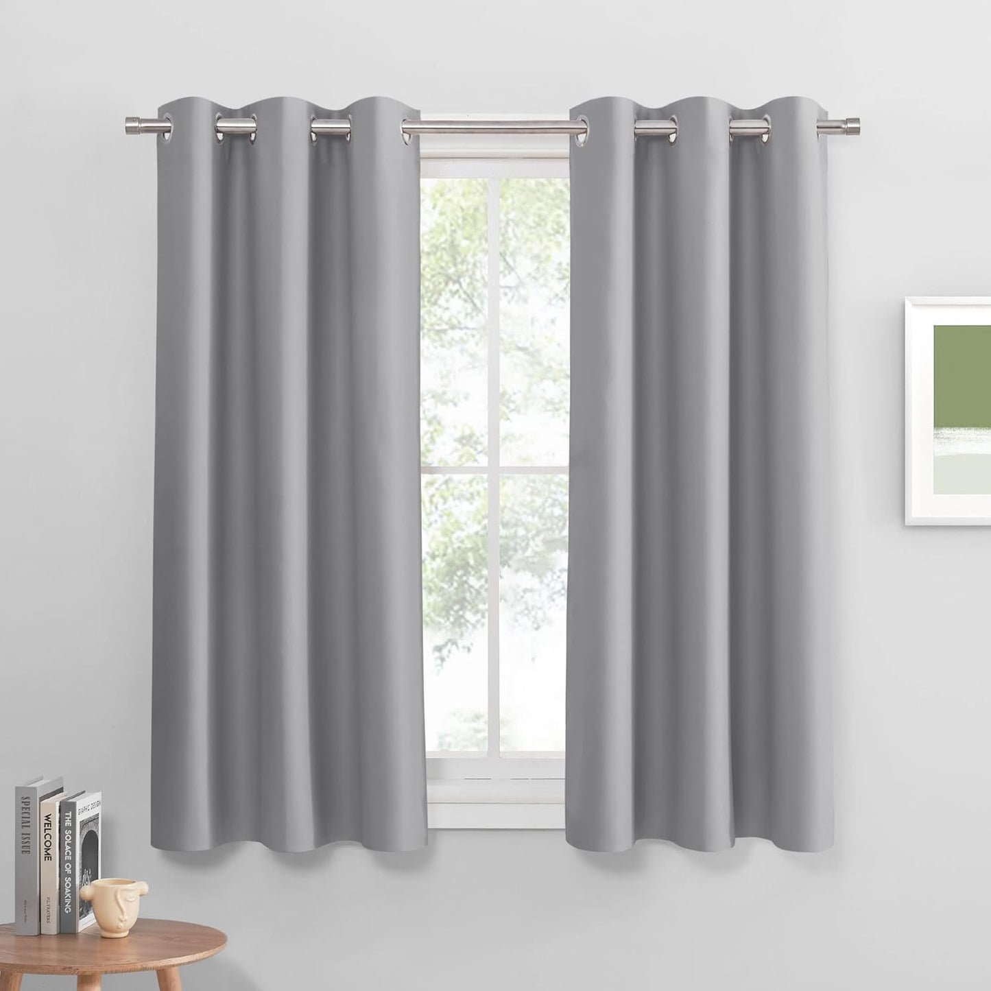 PONY DANCE Black Out Curtains for Bedroom 54 inch Length 2 Panels Set, Thermal Insulated Room Darkening Window Drapes for Living Room, Grommet Top (W34 x L54 Inch, Sliver Grey)