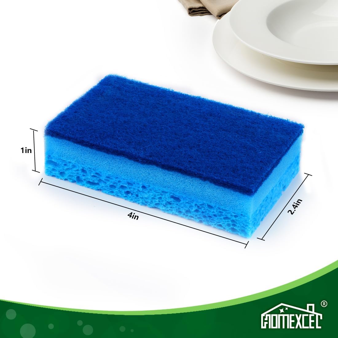 HOMEXCEL Sponges Kitchen 6pcs, Non-Scratch Sponges for Dishes, Scrub Cleaning Sponge Safe on Non-Stick Cookware, Dual Sided Dish Sponge for Kitchen, Household, Bathroom and More