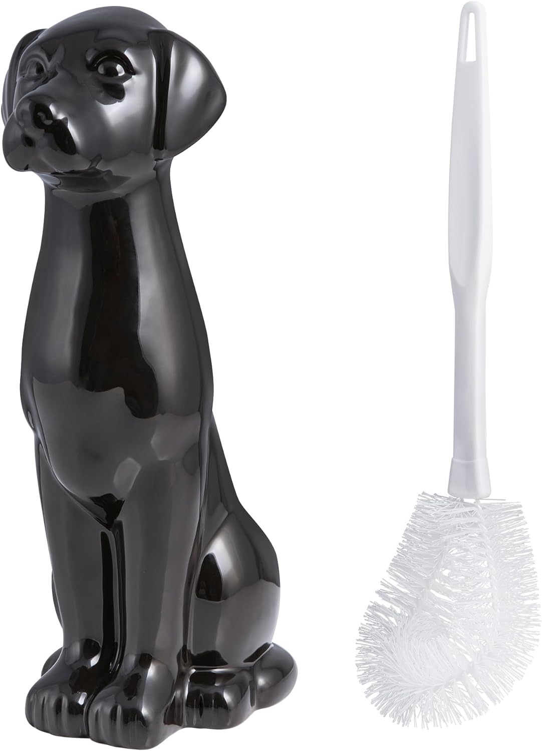 Black Labrador Ceramic Toilet Brush Holder with Plastic Brush Set by Allure Home Creation