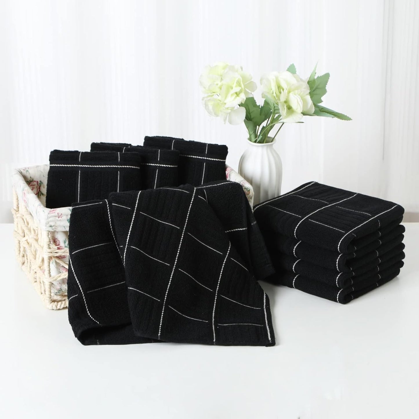 Glynniss Kitchen Towels and Dishcloths Set, Absorbent Dish Towels and Dish Cloths Set for Washing Dishes, Cleaning and Drying Use Pack of 8 (Black)