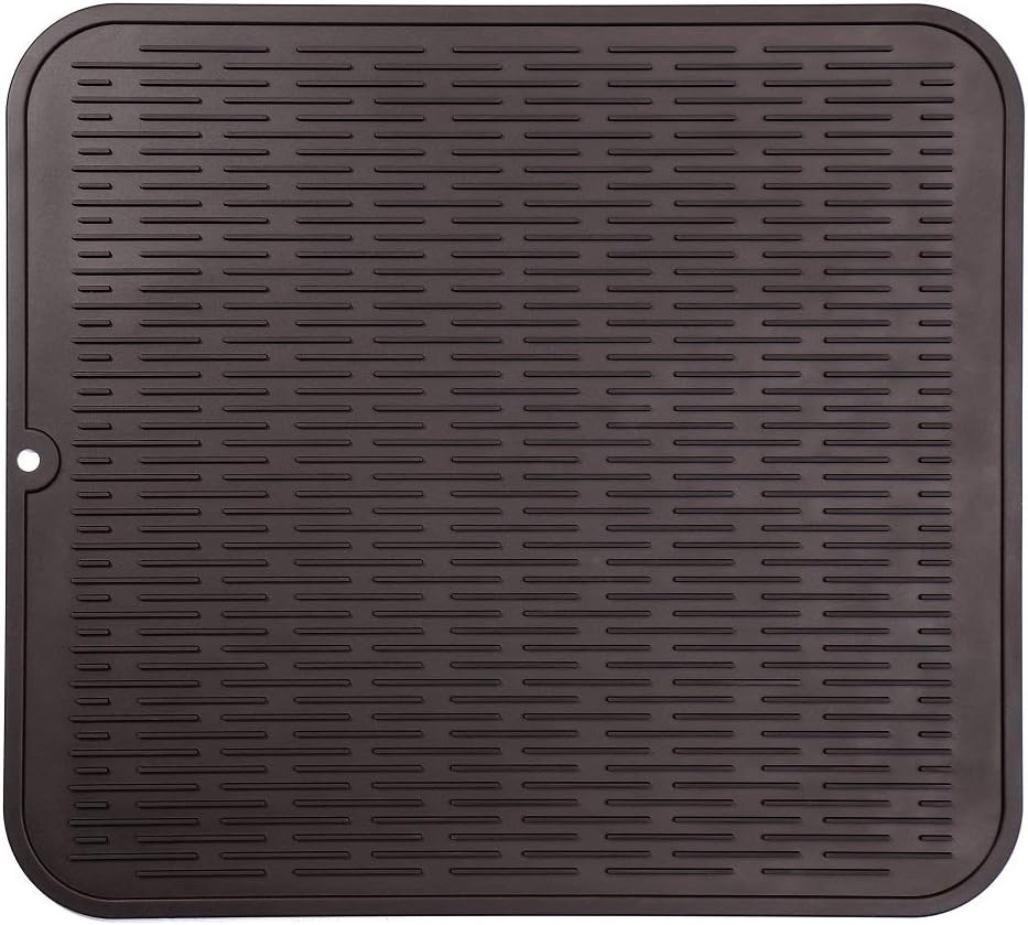 Silicone Dish Drying Mat for Multiple Usage,Easy clean,Eco-friendly,Heat-resistant Silicone Mat for Kitchen Counter or Sink,Refrigerator or Drawer Liner Coffee XL 18 inches x 16 inches