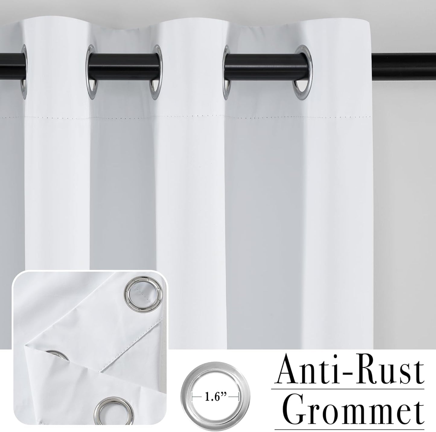 PONY DANCE White 100% Blackout Short Curtains for Kitchen Over Sink 36 inch Long 2 Panels Set, Black Out Small Window Curtains for Bathroom, Thermal Insulated Half Window Cafe Drapes, 42" W x 36" L