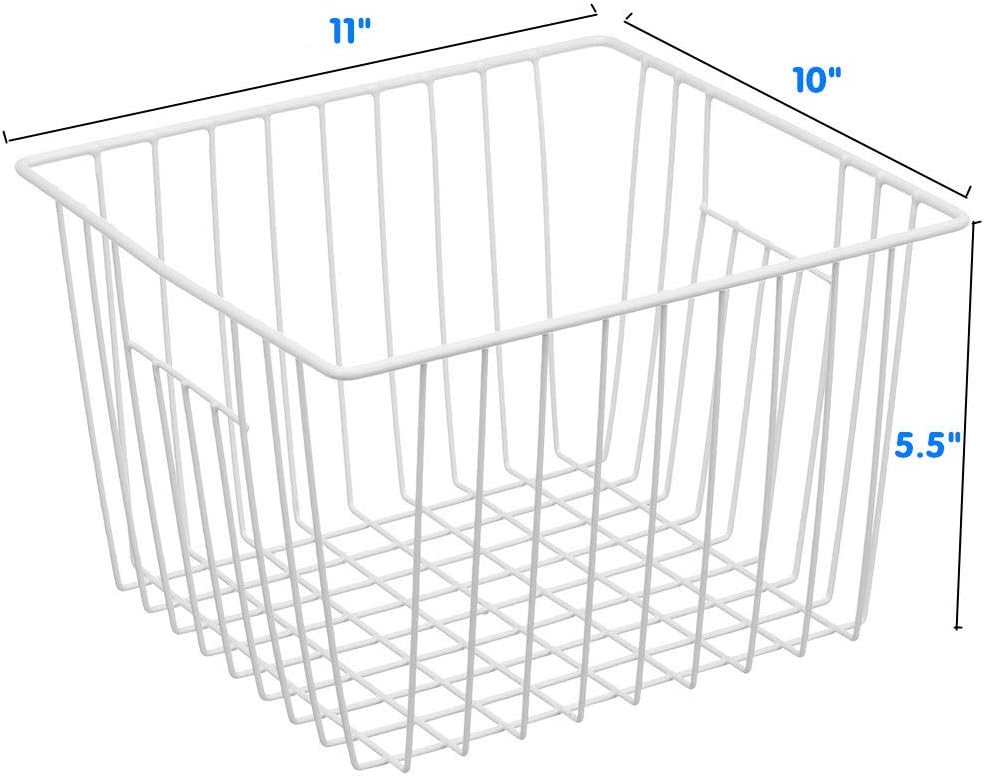 Upright Freezer Organizer Bins， Freezer Baskets for 14, 15 cu.ft Standup Freezer, Wire Storage Baskets with Built-in Handles for Frozen Foods, Snacks, Vegetables, Fruits and More, 4Pcs , White
